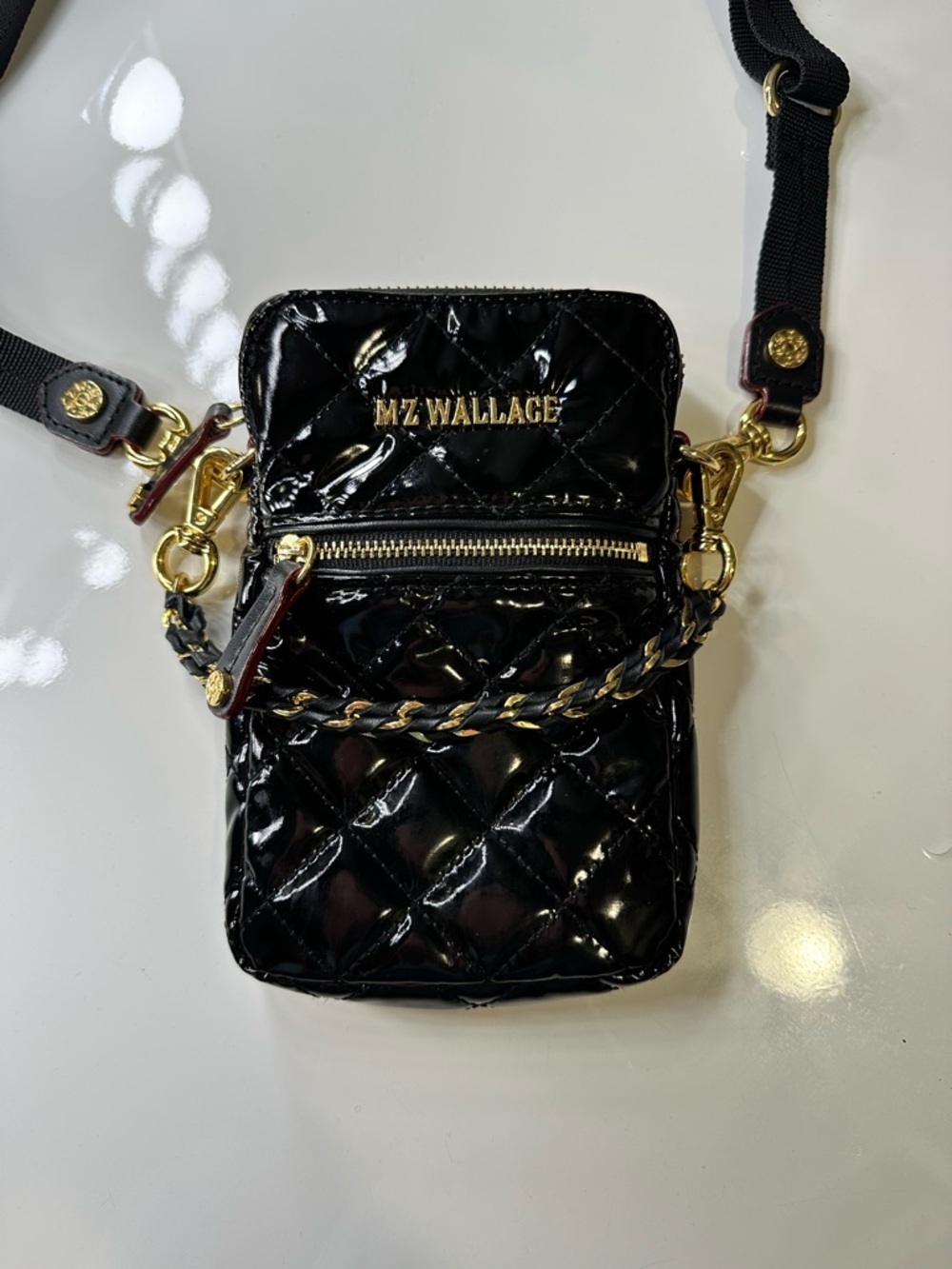MZ Wallace Quilted Patent Crossbody Phone Bag - Black
